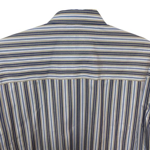 Robert Graham Men’s Striped Button Down Shirt Silk Trim Flip Cuff Blue Size XXL - Picture 8 of 14